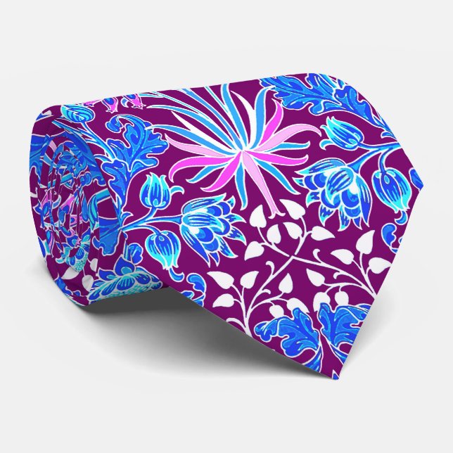 William Morris Hyacinth Print, Aqua and Purple Neck Tie (Rolled)