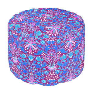 William Morris Hyacinth Print, Aqua and Purple Pouf