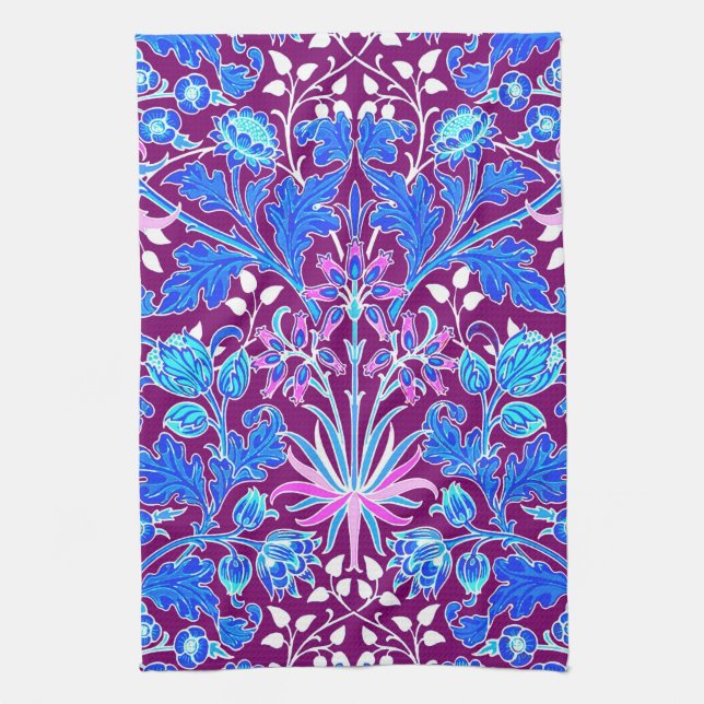 William Morris Hyacinth Print, Aqua and Purple Towel (Vertical)