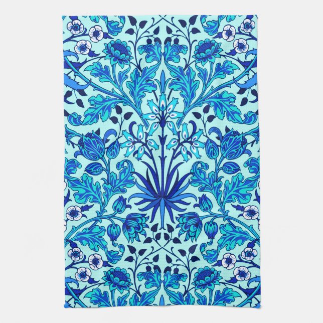 William Morris Hyacinth Print, Aqua and Turquoise  Kitchen Towel (Vertical)