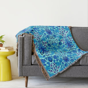 William Morris Hyacinth Print, Aqua and Turquoise Throw Blanket