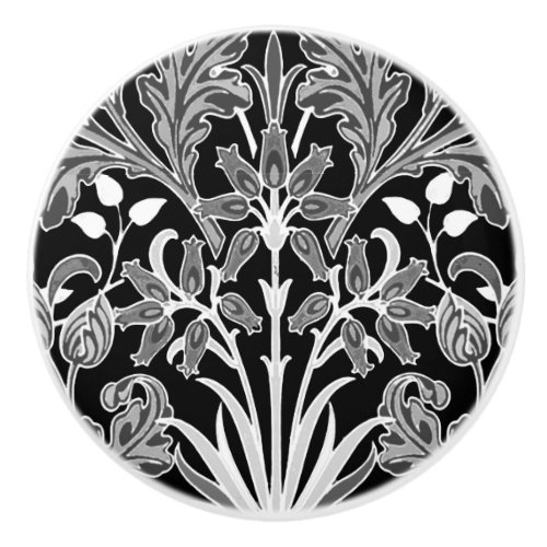 William Morris Hyacinth Print Black and White Ceramic Knob