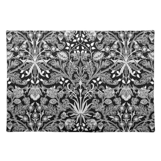 William Morris Hyacinth Print, Black and White Cloth Placemat (Front)