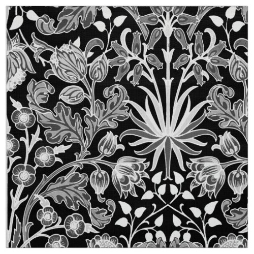 William Morris Hyacinth Print Black and White Fabric