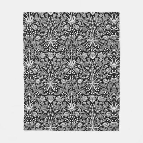 William Morris Hyacinth Print Black and White Fleece Blanket