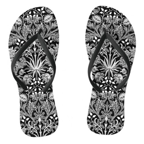 William Morris Hyacinth Print Black and White Flip Flops