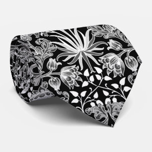 William Morris Hyacinth Print, Black and White Neck Tie
