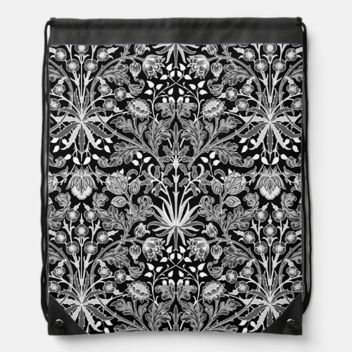 William Morris Hyacinth Print Black and White Sma Drawstring Bag