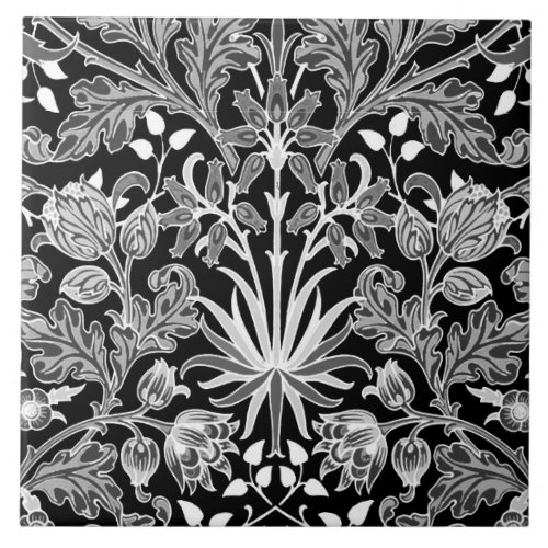 William Morris Hyacinth Print Black and White Tile