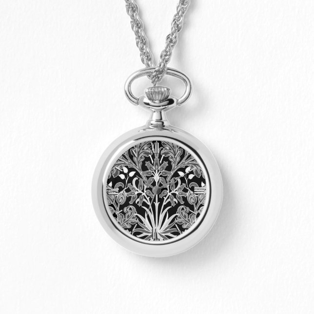 William Morris Hyacinth Print, Black and White Watch (Front)