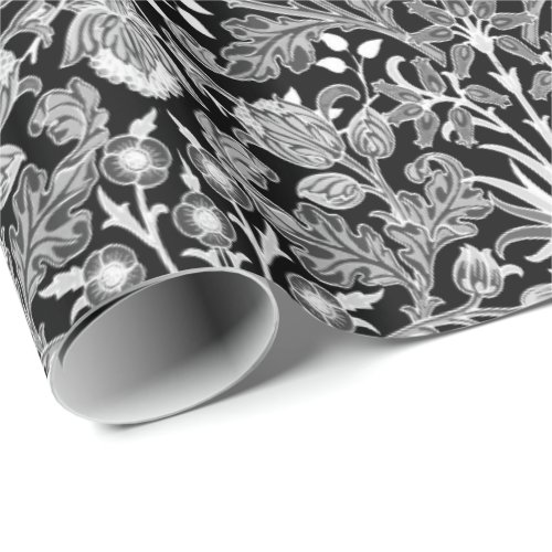William Morris Hyacinth Print Black and White Wrapping Paper