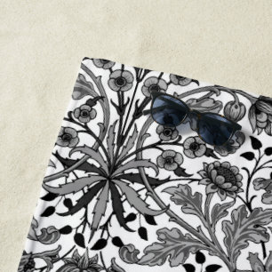 William Morris Hyacinth Print, Black, White & Gray Beach Towel