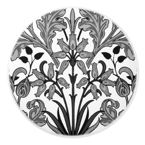 William Morris Hyacinth Print Black White  Gray Ceramic Knob