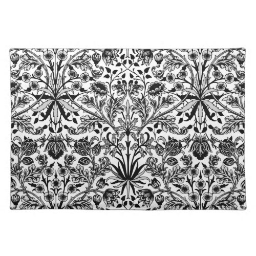 William Morris Hyacinth Print Black White  Gray Cloth Placemat
