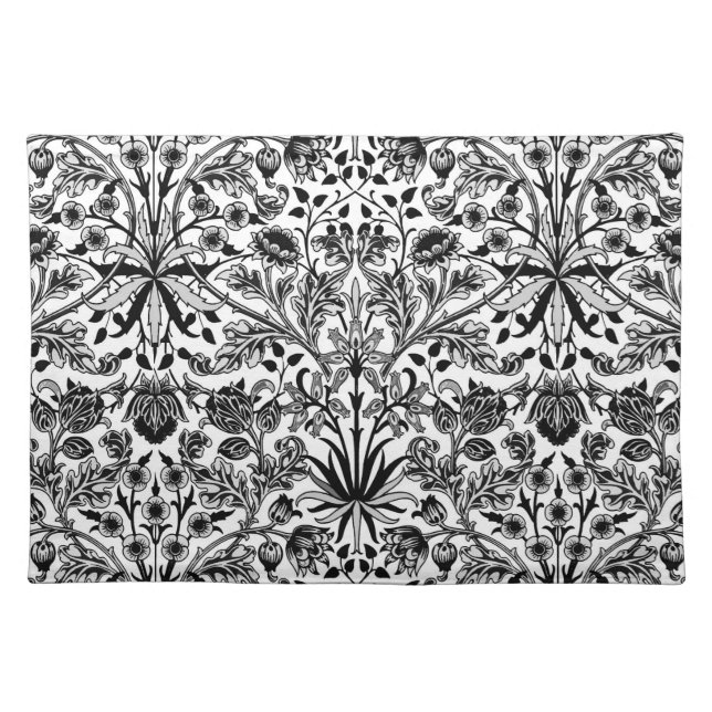 William Morris Hyacinth Print, Black, White & Gray Cloth Placemat (Front)
