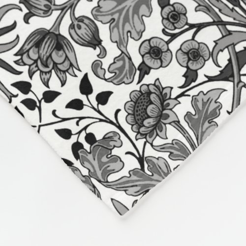 William Morris Hyacinth Print Black White  Gray Fleece Blanket
