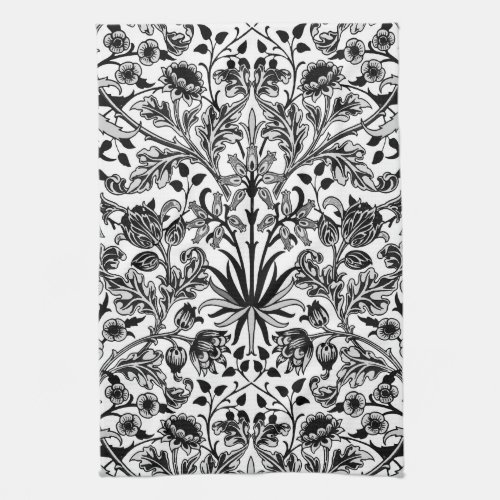 William Morris Hyacinth Print Black White  Gray Kitchen Towel