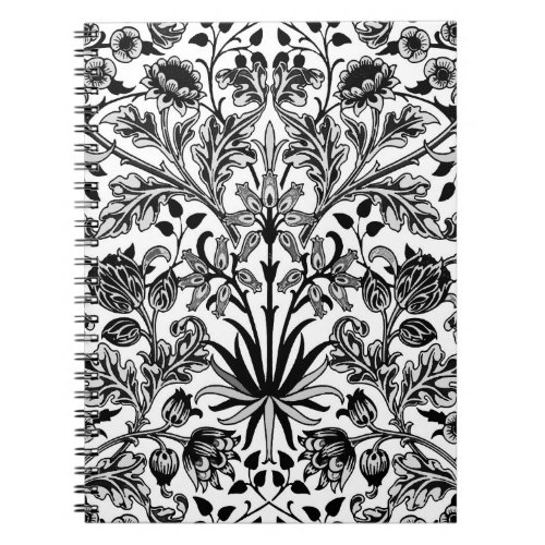 William Morris Hyacinth Print Black White  Gray Notebook