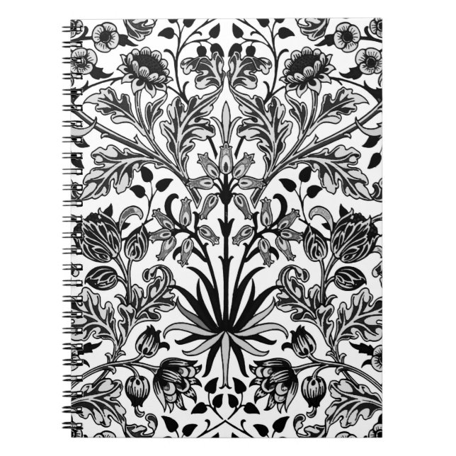 William Morris Hyacinth Print, Black, White & Gray Notebook (Front)