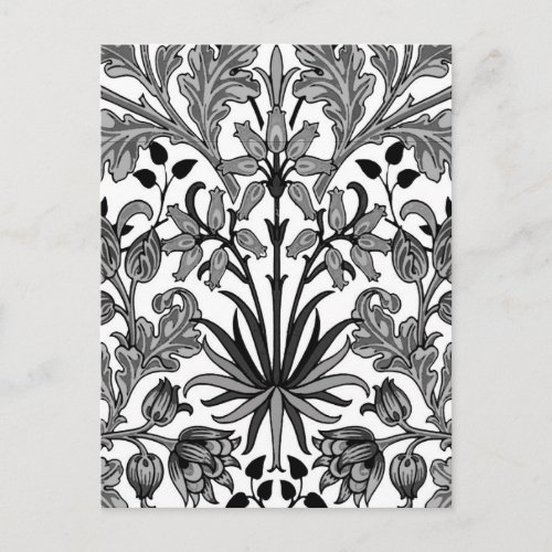 William Morris Hyacinth Print Black White  Gray Postcard