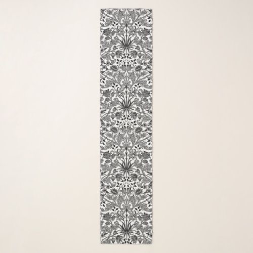 William Morris Hyacinth Print Black White  Gray Scarf