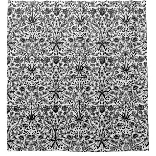 William Morris Hyacinth Print Black White  Gray Shower Curtain