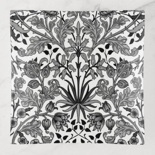 William Morris Hyacinth Print Black White  Gray Trinket Tray