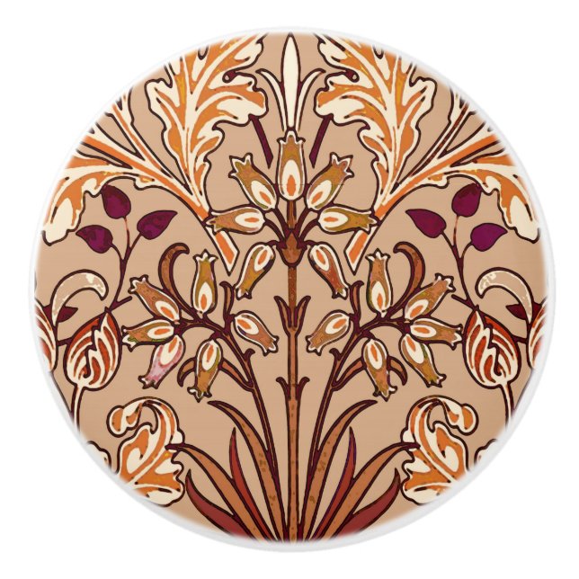 William Morris Hyacinth Print, Brown and Beige Ceramic Knob (Front)