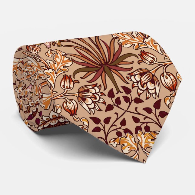 William Morris Hyacinth Print, Brown and Beige Neck Tie (Rolled)