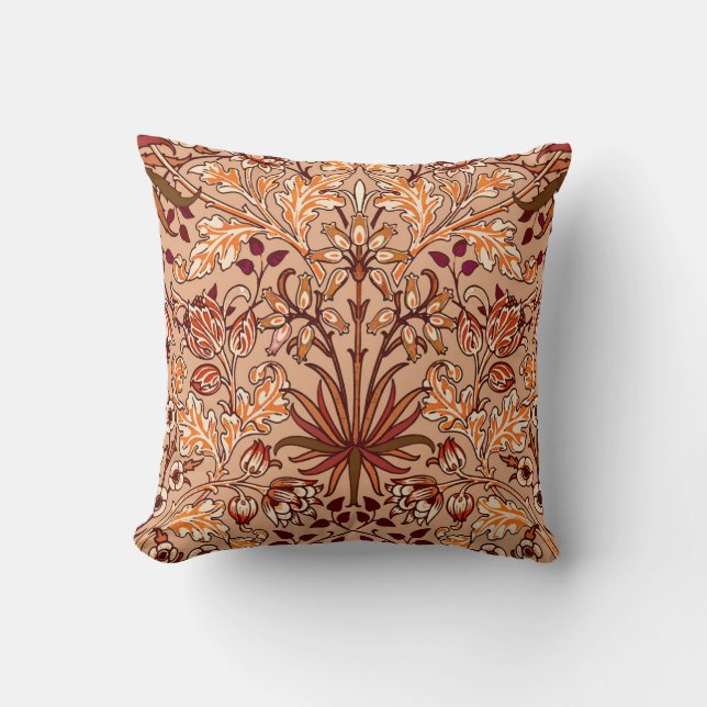 William Morris Hyacinth Print, Brown and Beige Throw Pillow (Front)