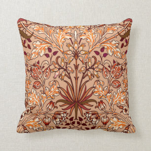 William Morris Hyacinth Print, Brown and Beige Throw Pillow