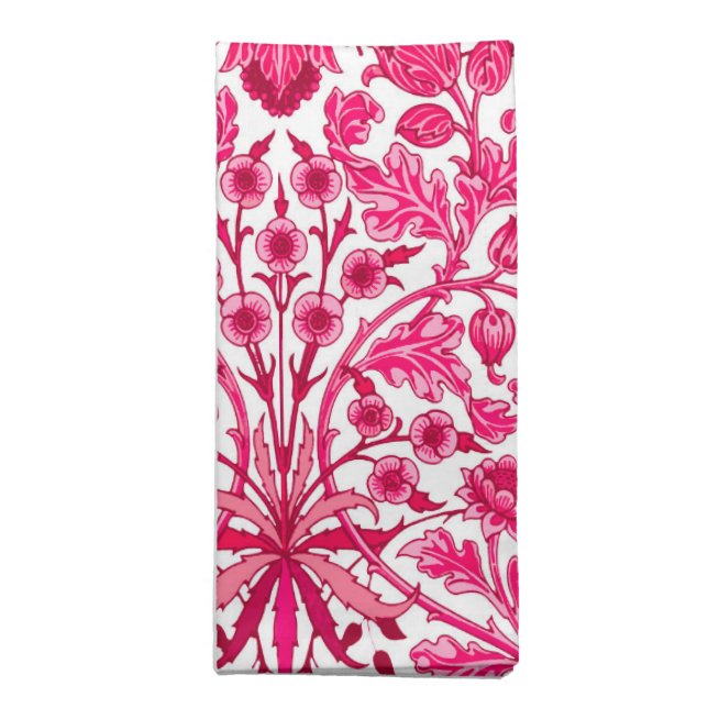 William Morris Hyacinth Print, Burgundy and Pink  Cloth Napkin (Folded)