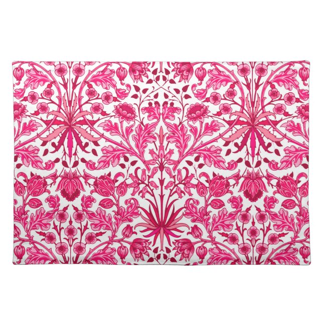 William Morris Hyacinth Print, Burgundy and Pink  Cloth Placemat (Front)