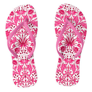 William Morris Hyacinth Print, Burgundy and Pink  Flip Flops