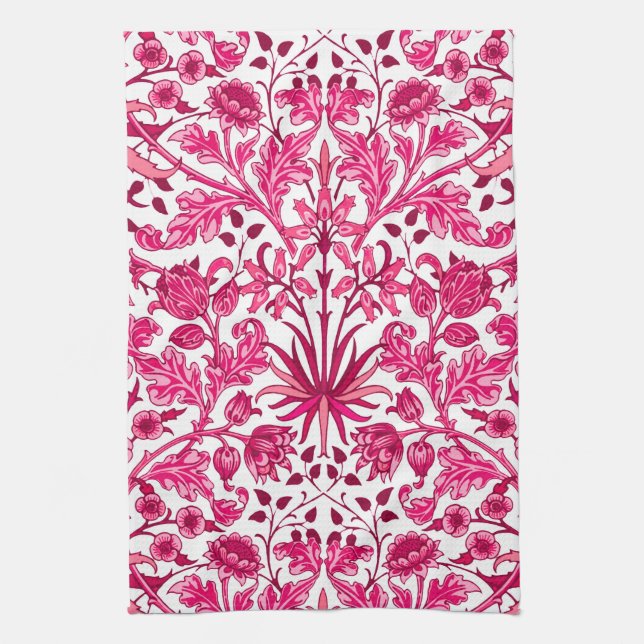 William Morris Hyacinth Print, Burgundy and Pink  Kitchen Towel (Vertical)