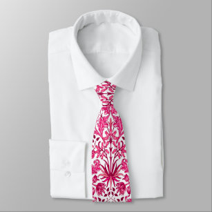 William Morris Hyacinth Print, Burgundy and Pink  Neck Tie