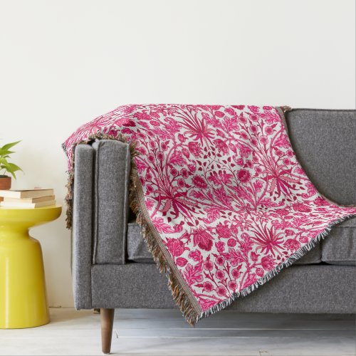 William Morris Hyacinth Print Burgundy and Pink  Throw Blanket