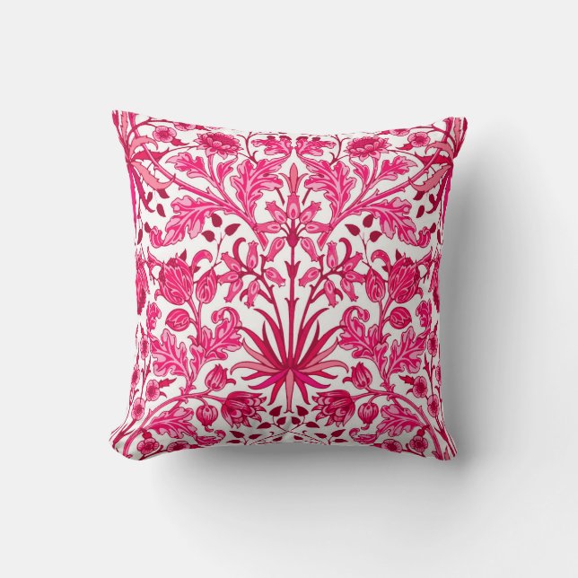 William Morris Hyacinth Print, Burgundy and Pink  Throw Pillow (Front)
