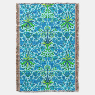 William Morris Hyacinth Print, Cerulean Blue Throw Blanket