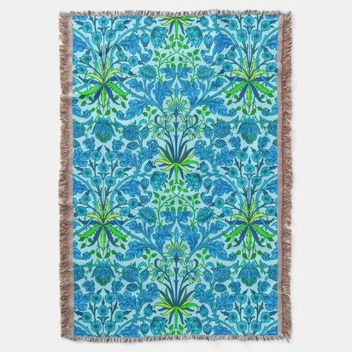 William Morris Hyacinth Print Cerulean Blue Throw Blanket