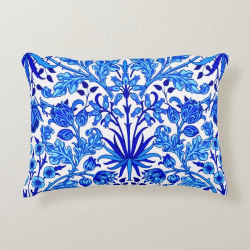 William Morris Hyacinth Print Cobalt Blue  White Accent Pillow