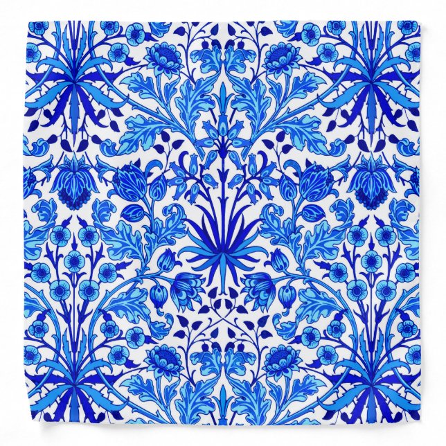 William Morris Hyacinth Print, Cobalt Blue & White Bandana (Front)