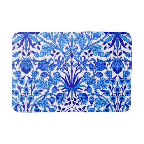 William Morris Hyacinth Print Cobalt Blue  White Bath Mat