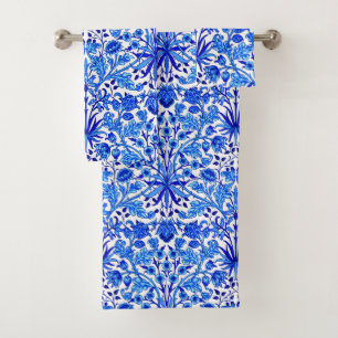 William Morris Hyacinth Print, Cobalt Blue & White Bath Towel Set