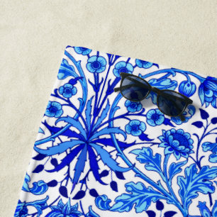 William Morris Hyacinth Print, Cobalt Blue & White Beach Towel