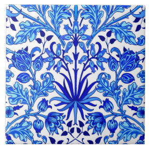William Morris Hyacinth Print, Cobalt Blue & White Ceramic Tile
