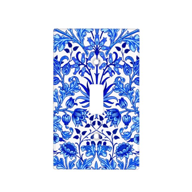William Morris Hyacinth Print, Cobalt Blue & White Light Switch Cover (Front)