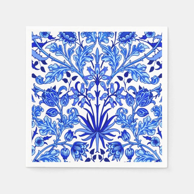 William Morris Hyacinth Print, Cobalt Blue & White Napkins (Front)