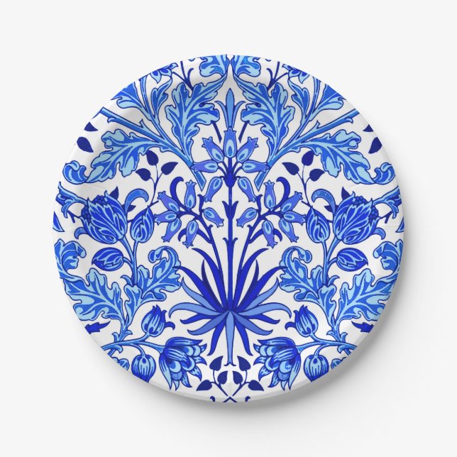 William Morris Hyacinth Print, Cobalt Blue & White Paper Plates (Front)