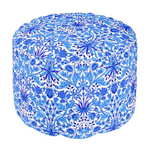 William Morris Hyacinth Print, Cobalt Blue & White Pouf